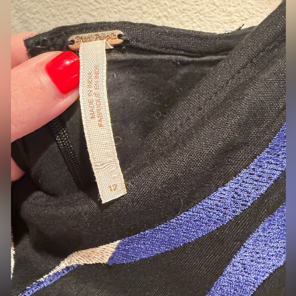 Free People embroidered Black blue Red Floral Mini Dress - Picture 4 of 7